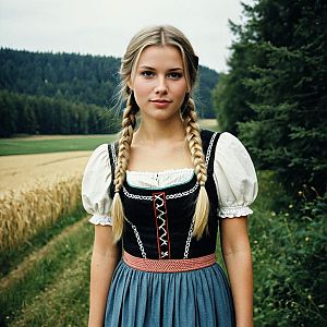 Young Woman in Bavarian Dirndl Dress Outdoors