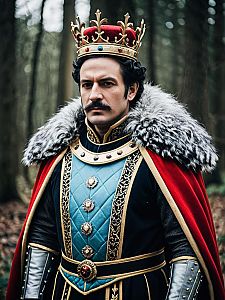 Man in King Outfit Costume Photorealistic Cosplay Portrait