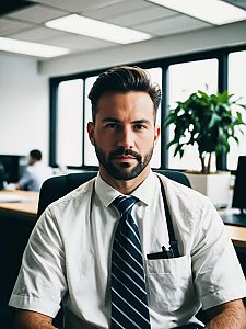 Man in Summer Professional Outfit Candid Portrait at Workplace