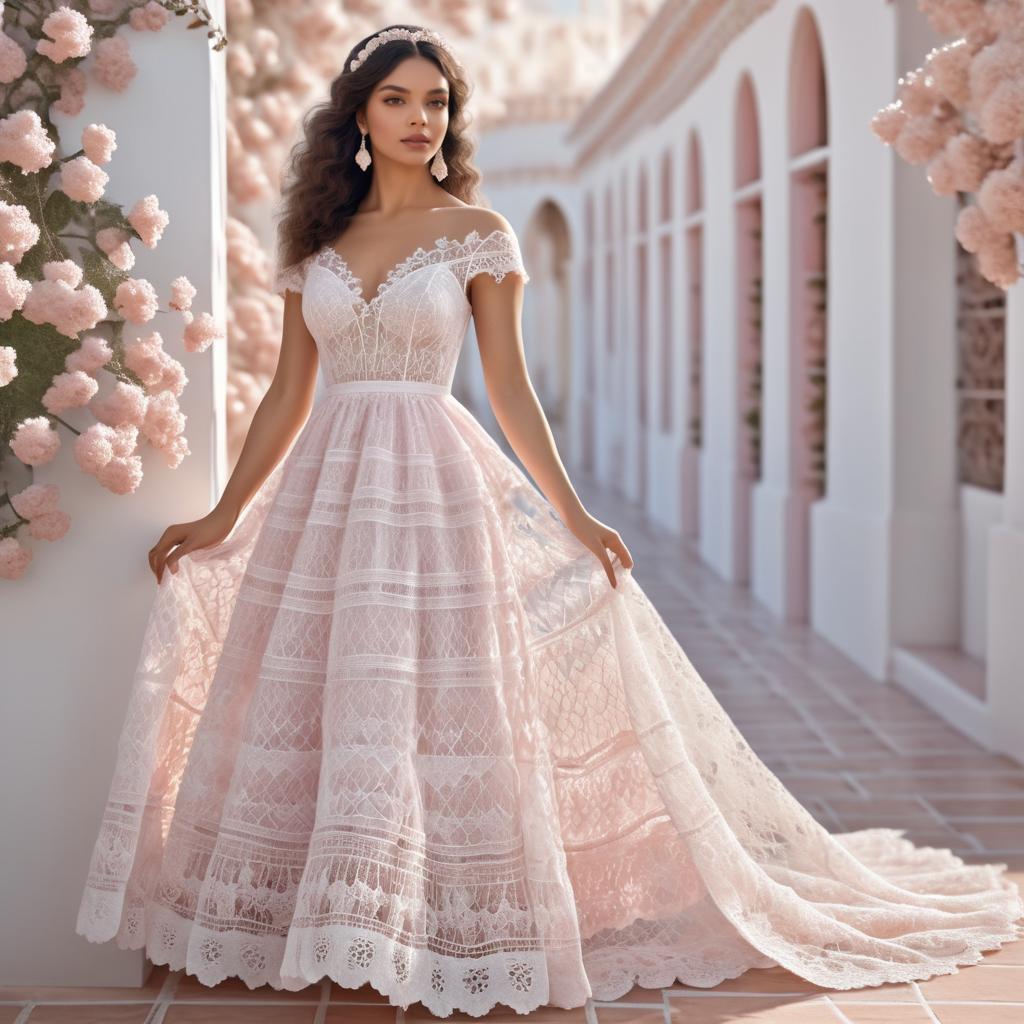 Elegant Woman in Pink Lace Gown