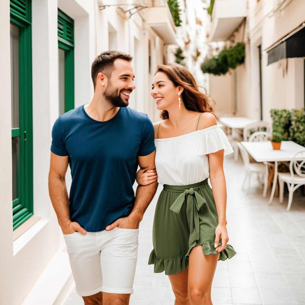 Joyful Couple Strolling in Summer Romance