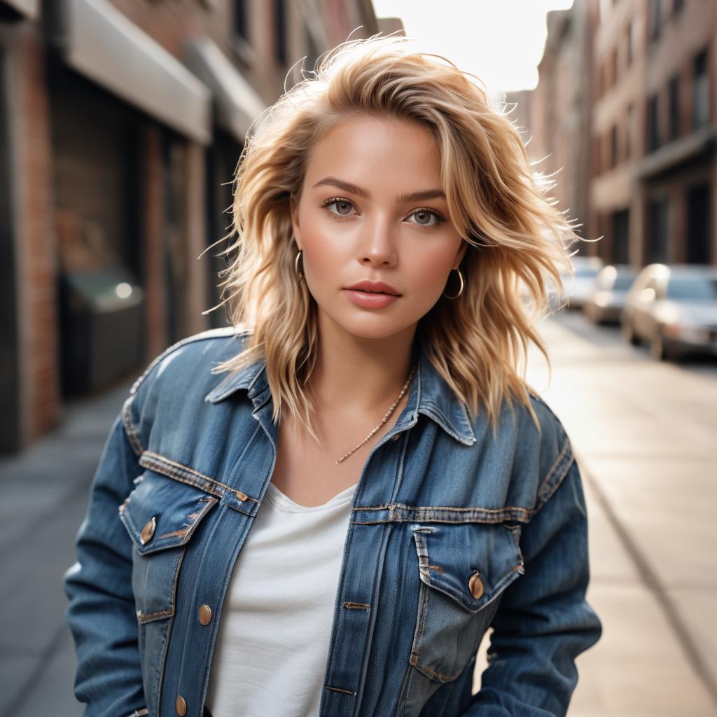 Stylish Woman in Denim Jacket in Urban Setting