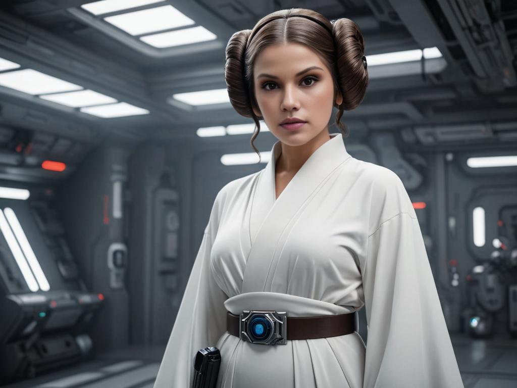 Manga-Inspired Princess Leia in Futuristic Setting