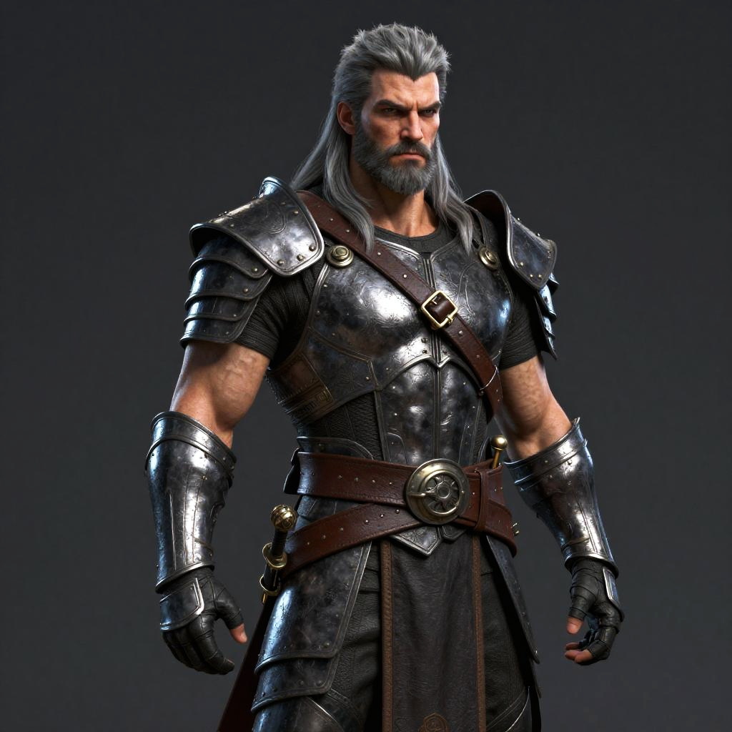 3D Render of Mature Fantasy Warrior Man in Medieval Armor