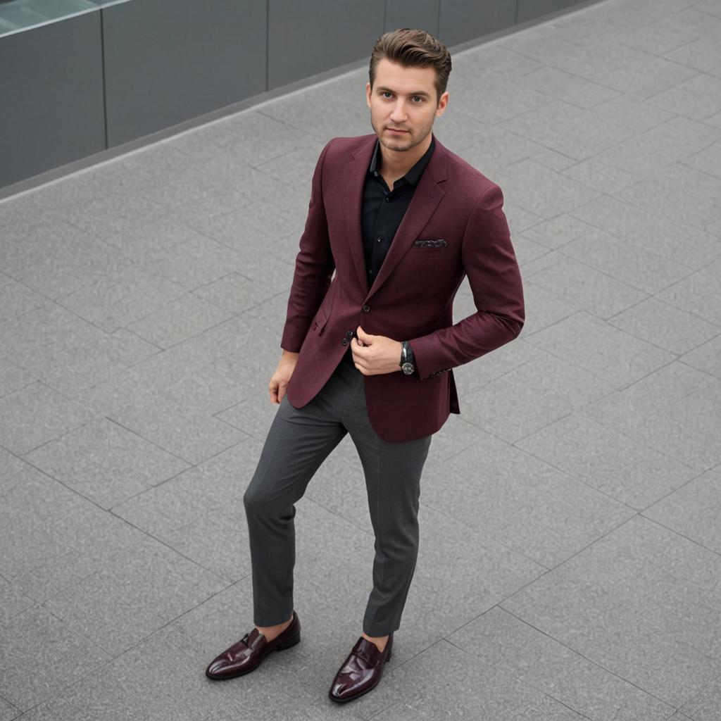 Stylish Man in Burgundy Blazer - Modern Urban Fashion