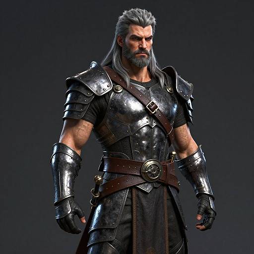 3D Render of Mature Fantasy Warrior Man in Medieval Armor