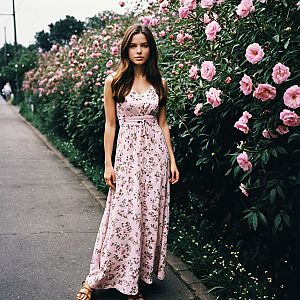 Woman in Floral Maxi Dress by Lush Garden