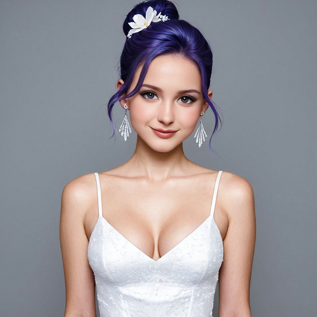 Elegant Portrait of Young Woman with Purple Hair