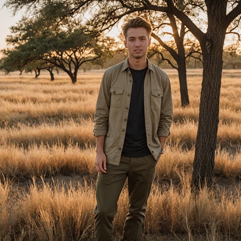 Man in Golden Grass at Golden Hour