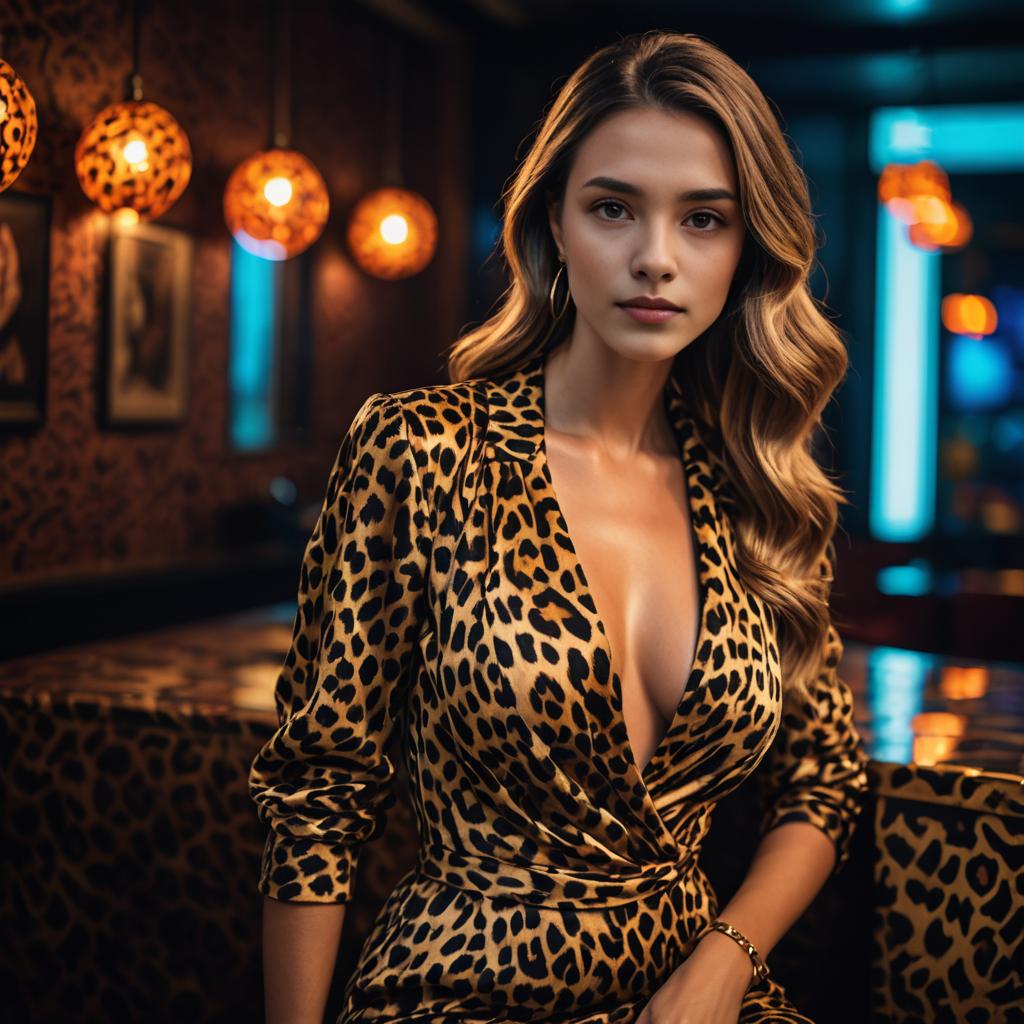 Confident Woman in Elegant Leopard Print Dress