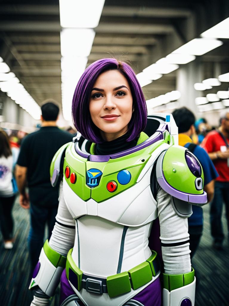 Woman in Buzz Lightyear Costume Candid Cosplay Portrait at Comic Convention