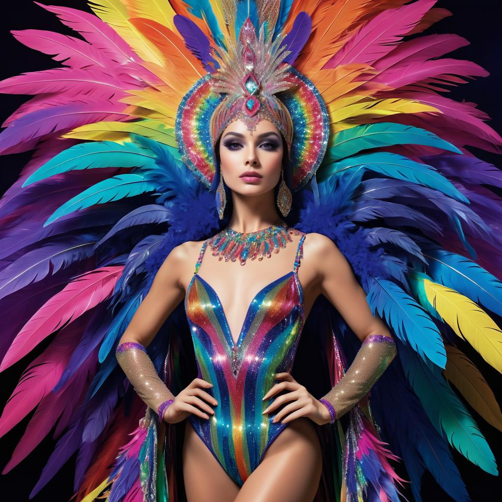 Vibrant Woman in Feathered Costume