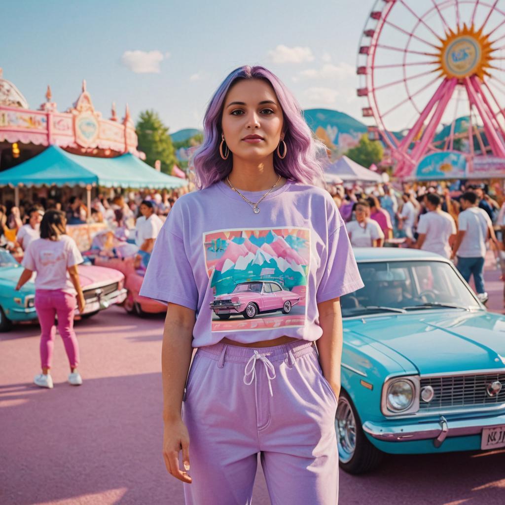 Stylish Woman with Purple Hair at Fairground