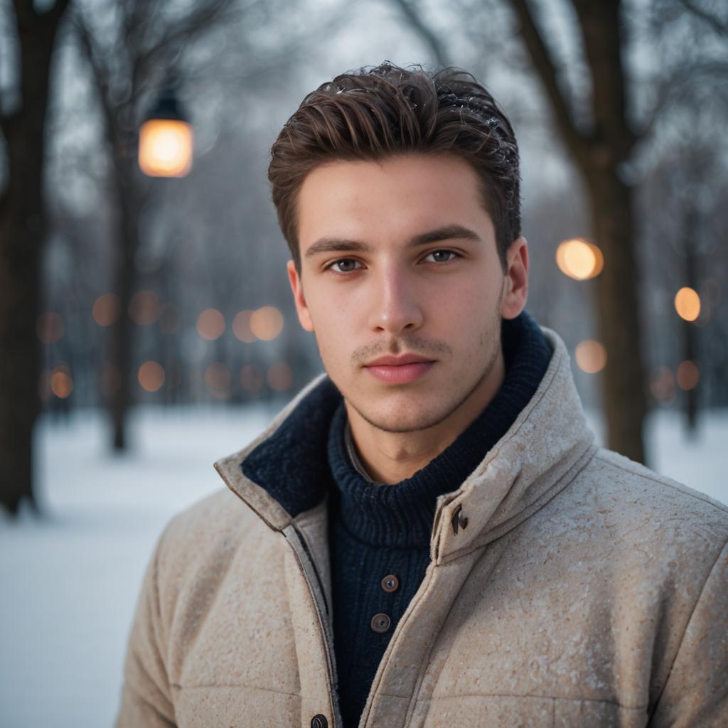 Confident Young Man in Winter Landscape