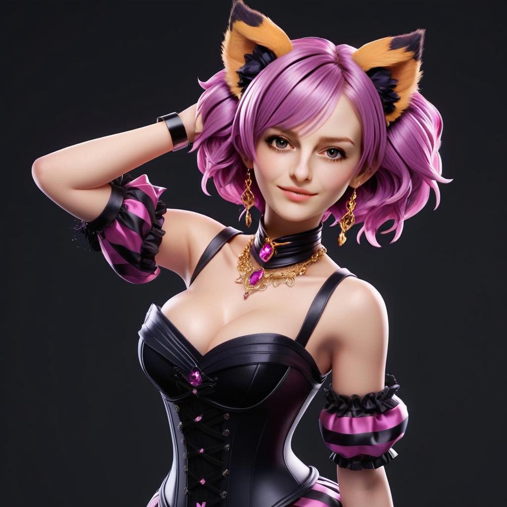 Confident Woman with Purple Hair and Cat Ears Confident Woman with Purple Hair and Cat Ears