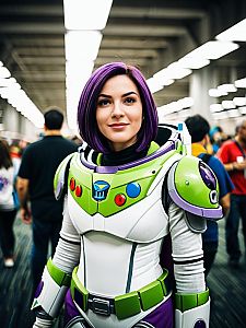 Woman in Buzz Lightyear Costume Candid Cosplay Portrait at Comic Convention