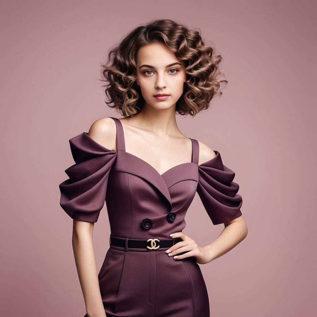 Stylish Woman in Vintage Curls and Plum Dress