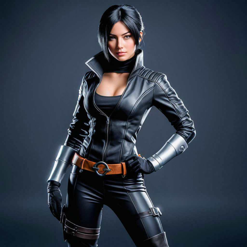 Confident Woman in Black Leather Outfit
