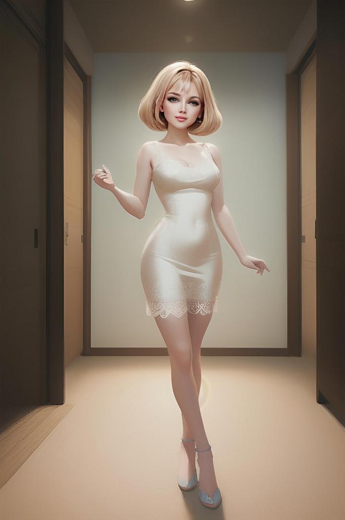 Confident Woman in White Lace Dress