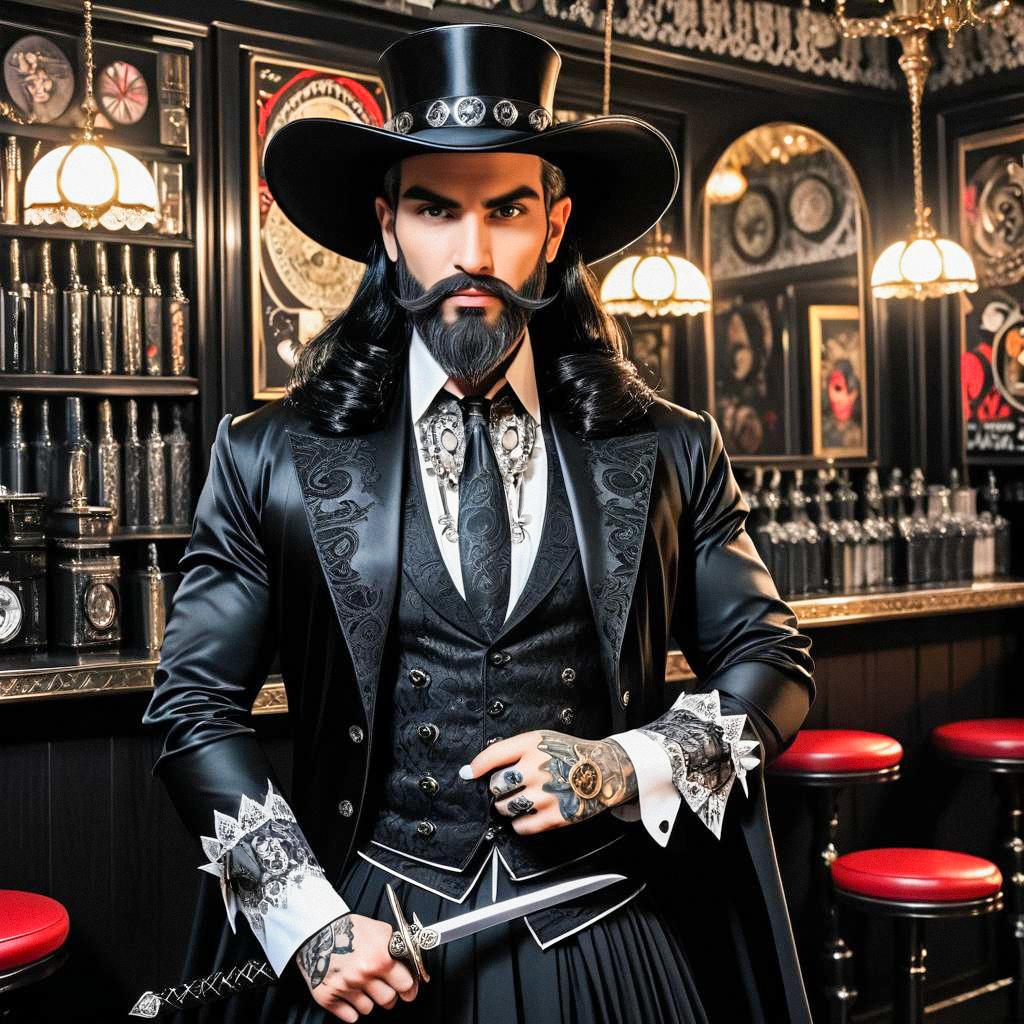 Gothic Man in Vintage Bar