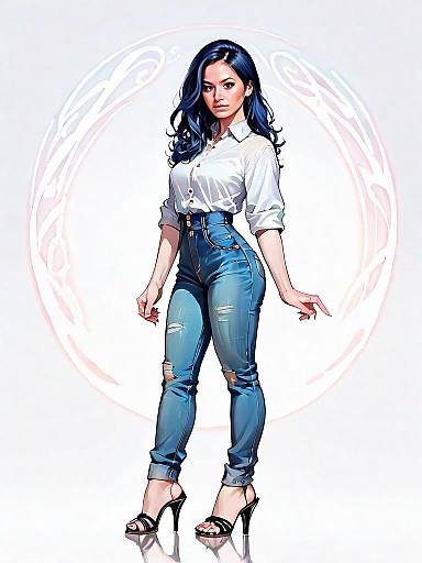Realistic Comic Style Full Body Illustration of Woman in Casual Outfit