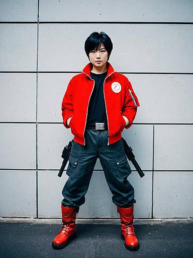Kaneda Shoutarou Akira Inspired Cyberpunk Man in Red Jacket and Boots