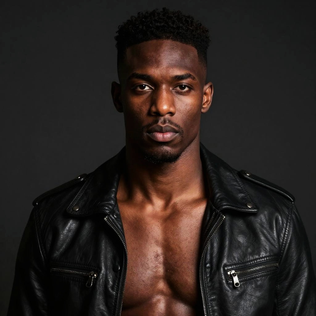 Confident Young Man Wearing Leather Jacket Portrait