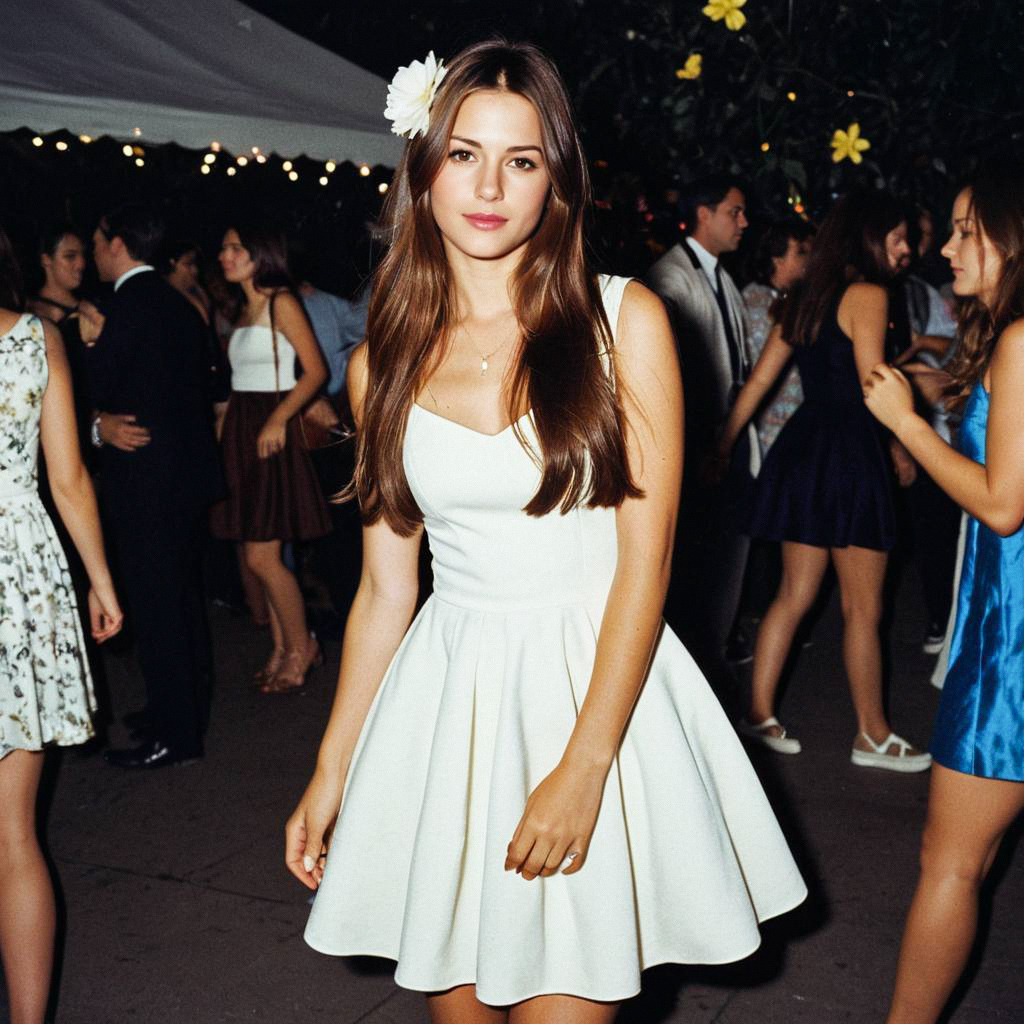 Young Woman in White Dress at Evening Event