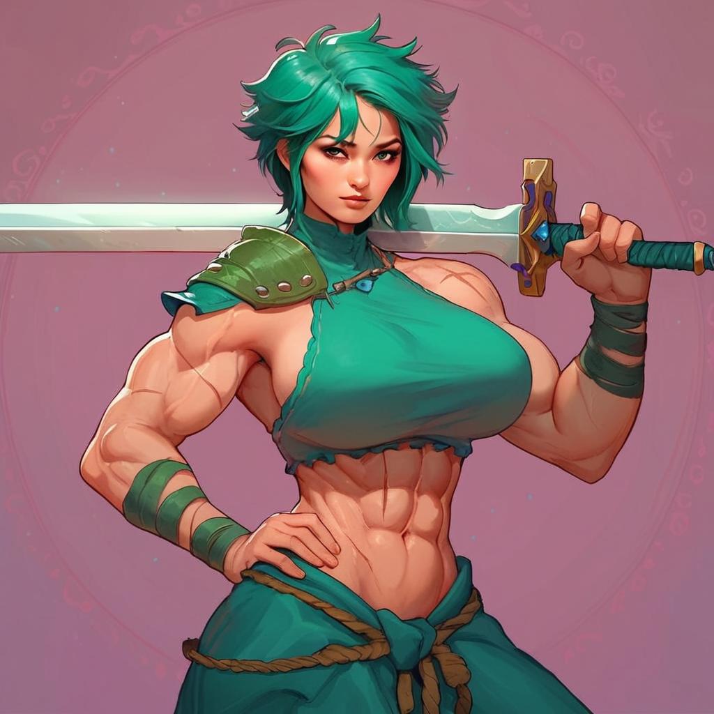 Muscular Woman with Sword in Fantasy Art Muscular Woman with Sword in Fantasy Art
