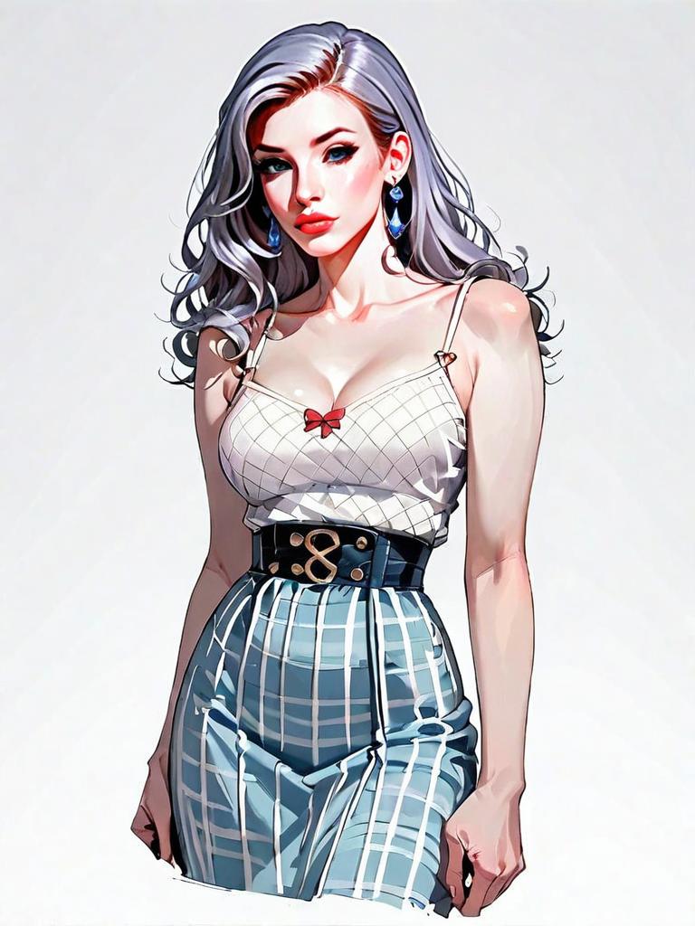 Stylish Woman with Silver Hair in Realistic Comic Art Full Body Portrait
