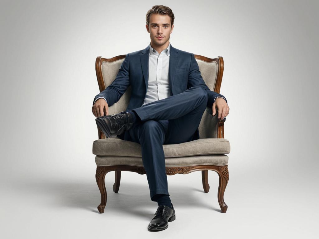 Confident man in suit sitting in vintage chair