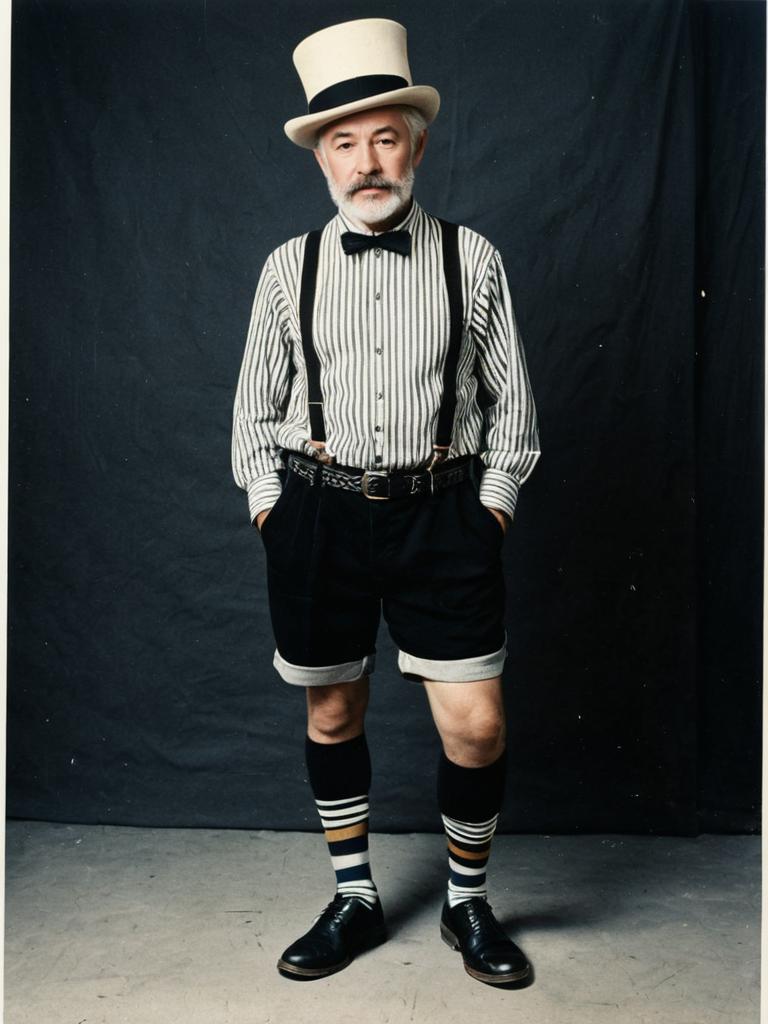 Vintage Style Older Man Wearing Top Hat and Striped Outfit
