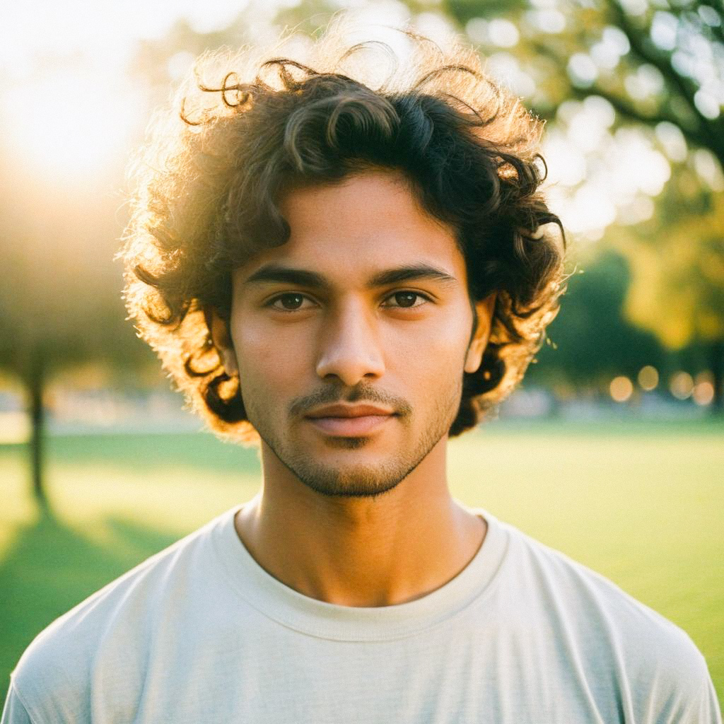 Confident Young Man in Sunlit Outdoor Setting