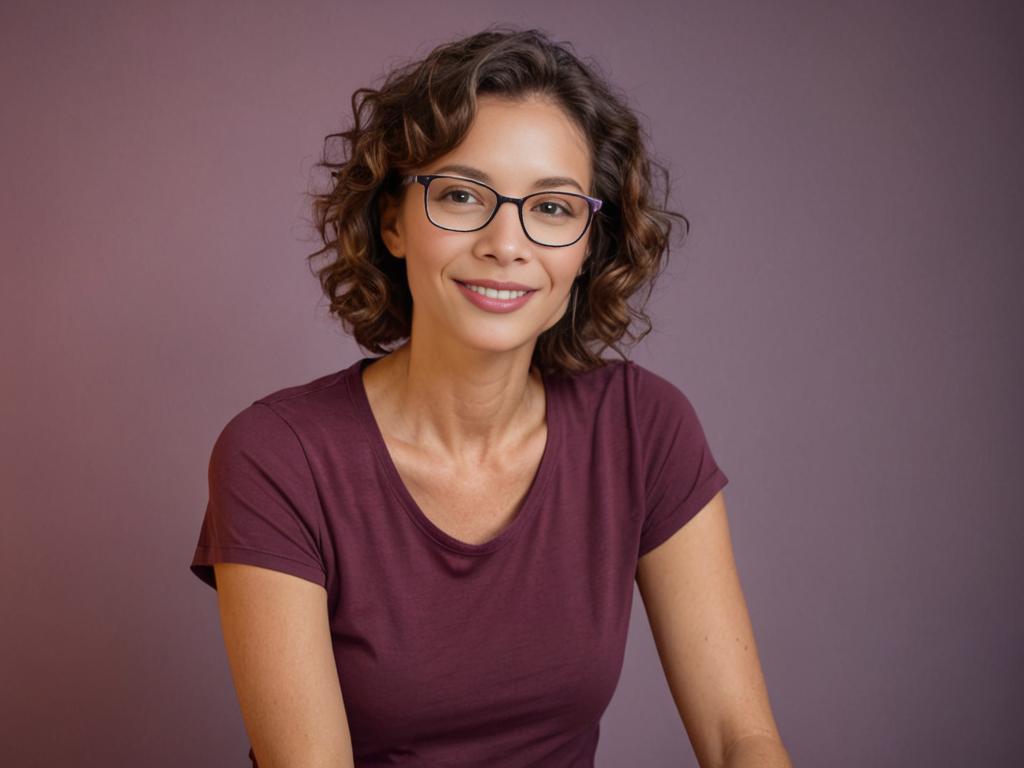 Confident Slim Woman with Glasses and Pleasant Smile