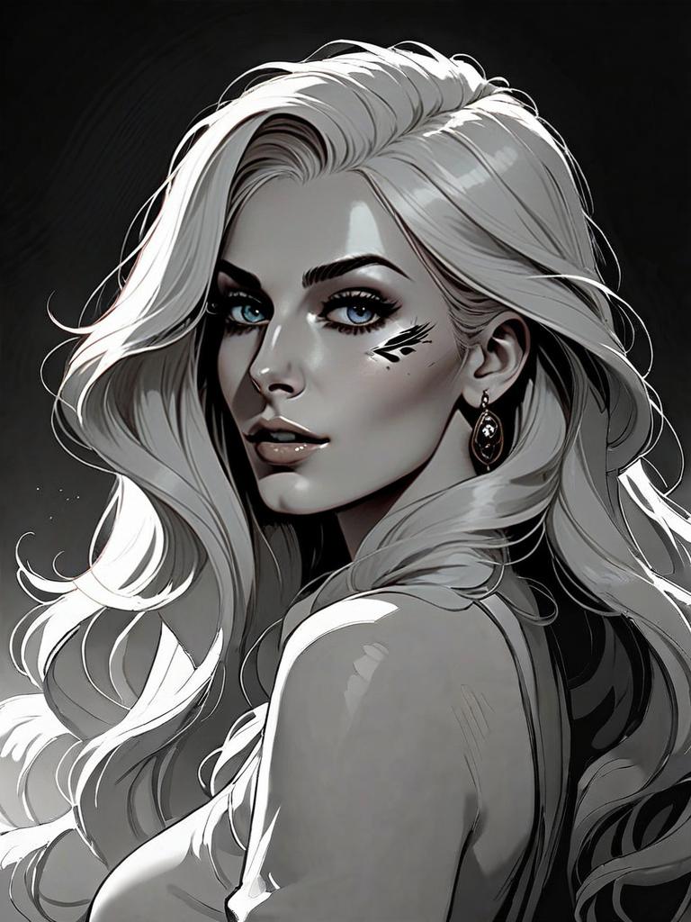 Stunning Digital Portrait of a Woman with White Hair and Blue Eyes