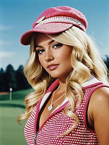 Glamorous Woman in Sharpay Inspired Pink Golf Costume Detailed Photorealistic Portrait