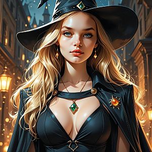 Witch with Blonde Hair in Urban Fantasy Setting