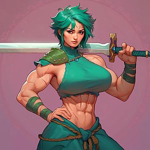 Muscular Woman with Sword in Fantasy Art