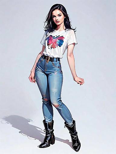 Realistic Comic Style Full Body Illustration of Woman in Casual Outfit