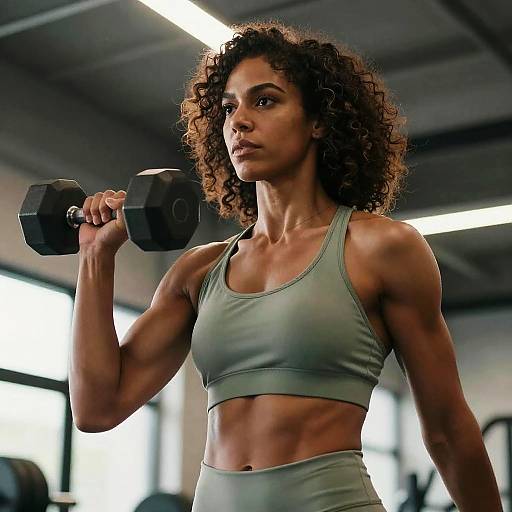 Fit Woman Lifting Dumbbell in Gym Workout