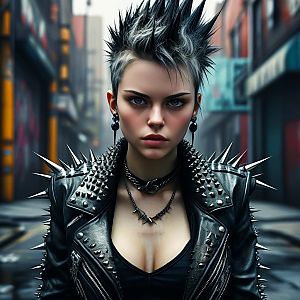 Fierce Punk Woman in Urban Setting