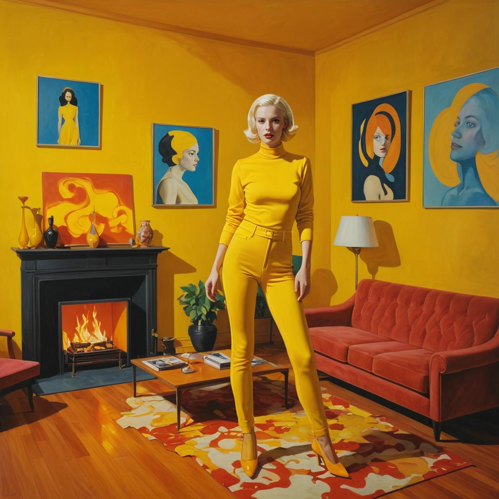 Woman in Yellow in Stylish Living Room