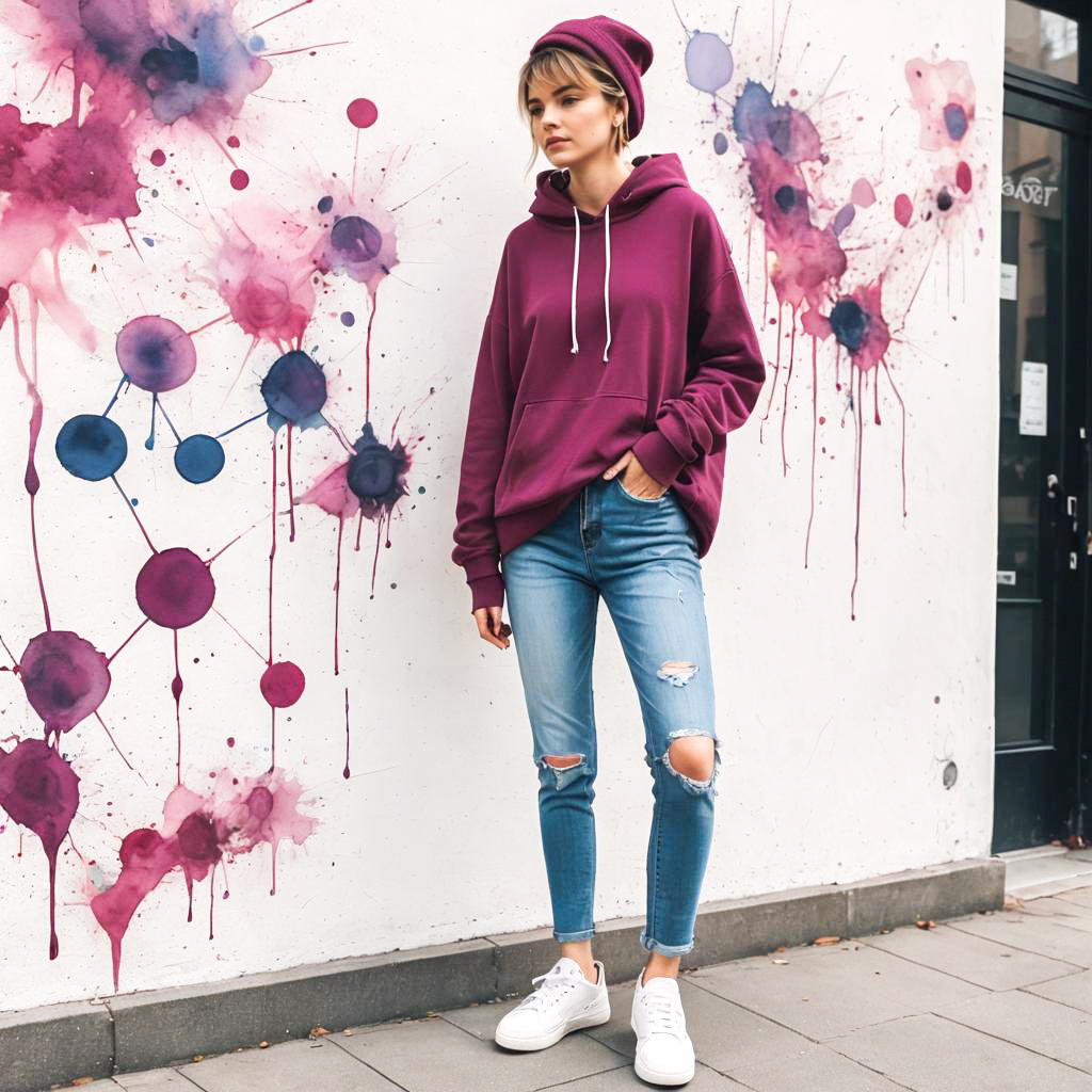 Stylish Woman in Urban Fashion Against Graffiti Wall