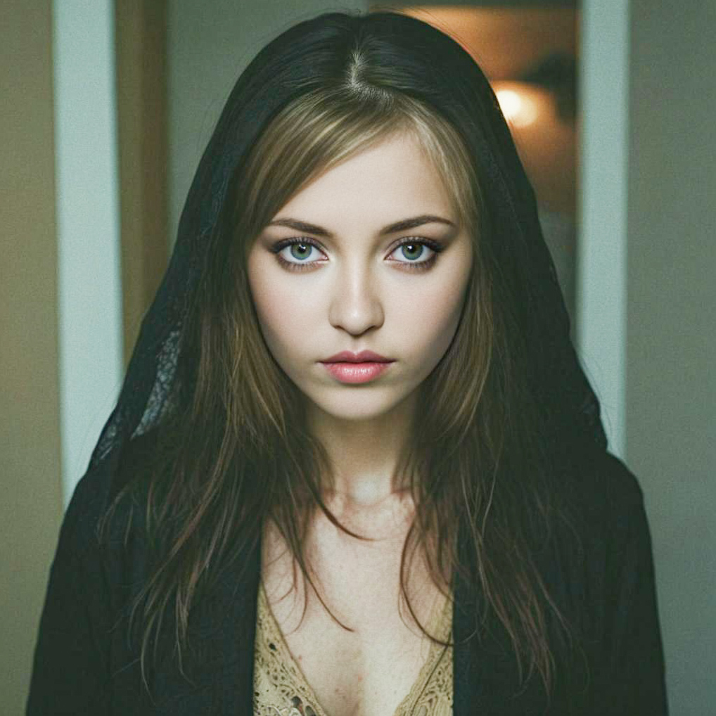 Woman in Sheer Hood with Captivating Eyes