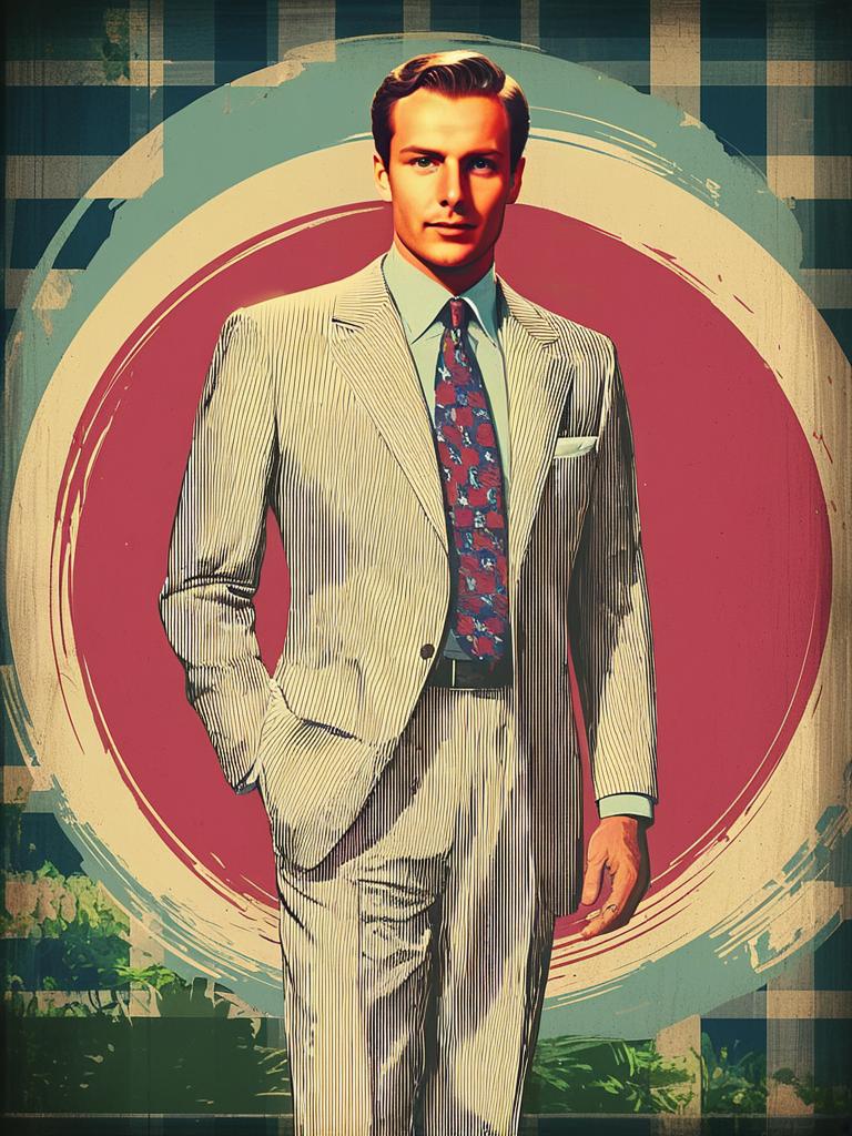 Confident Man in Pinstripe Suit with Vintage Background Confident Man in Pinstripe Suit with Vintage Background
