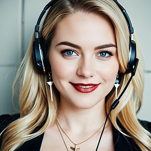 Professional Woman Wearing Headset with Microphone for Customer Service