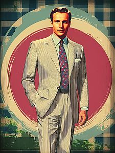 Confident Man in Pinstripe Suit with Vintage Background