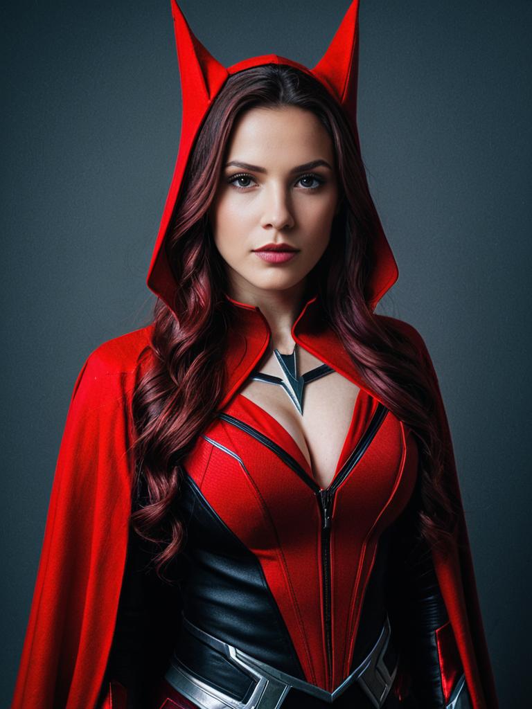 Photorealistic Scarlet Witch Costume Woman Cosplay Portrait