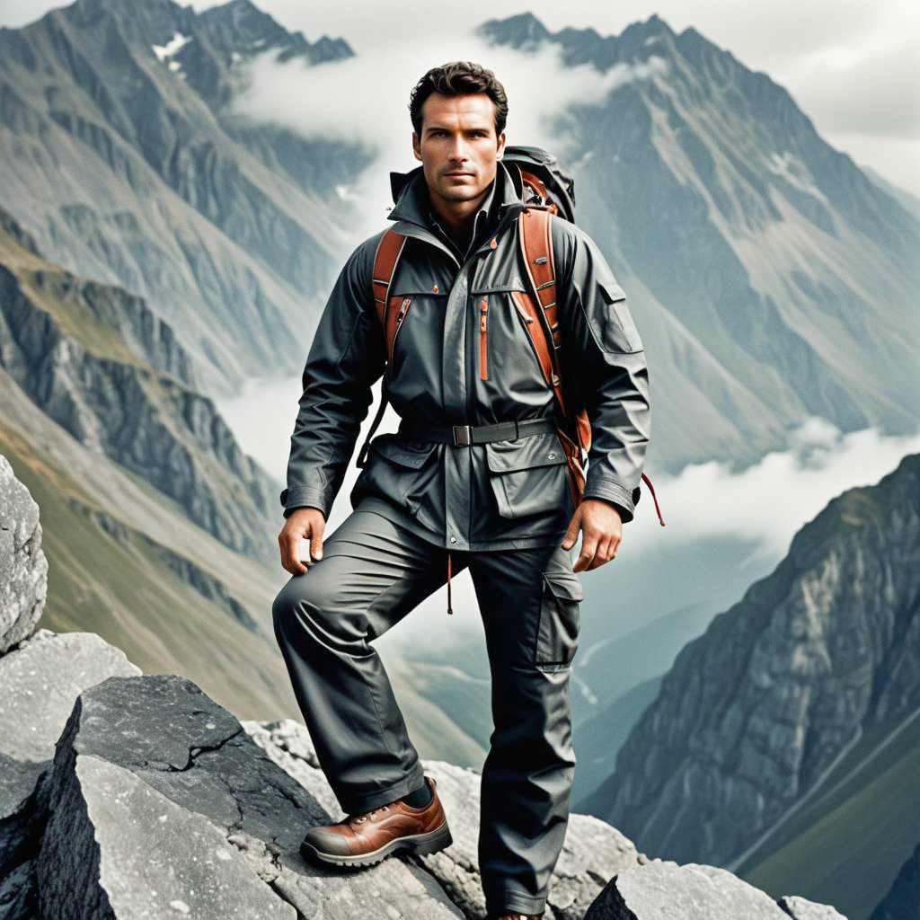 Rugged Mountain Climber on Rocky Ledge