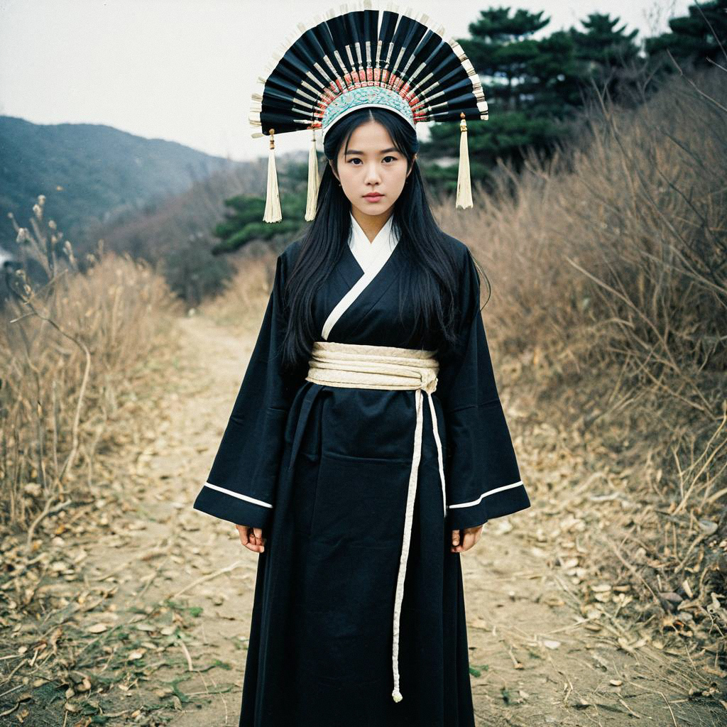 Woman in Traditional Attire on Rustic Path Woman in Traditional Attire on Rustic Path